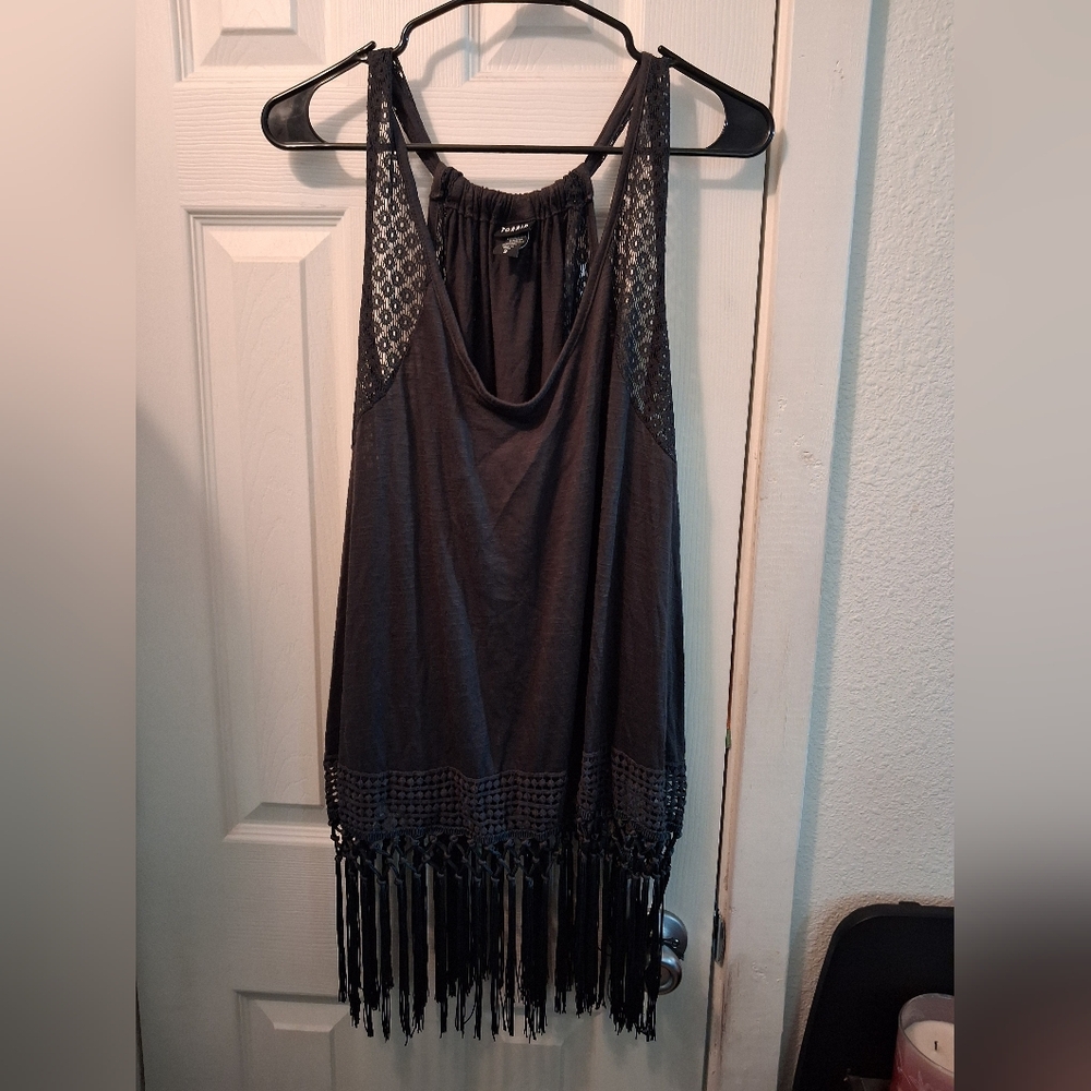 torrid Black Lace-Trim Fringe Tank Top